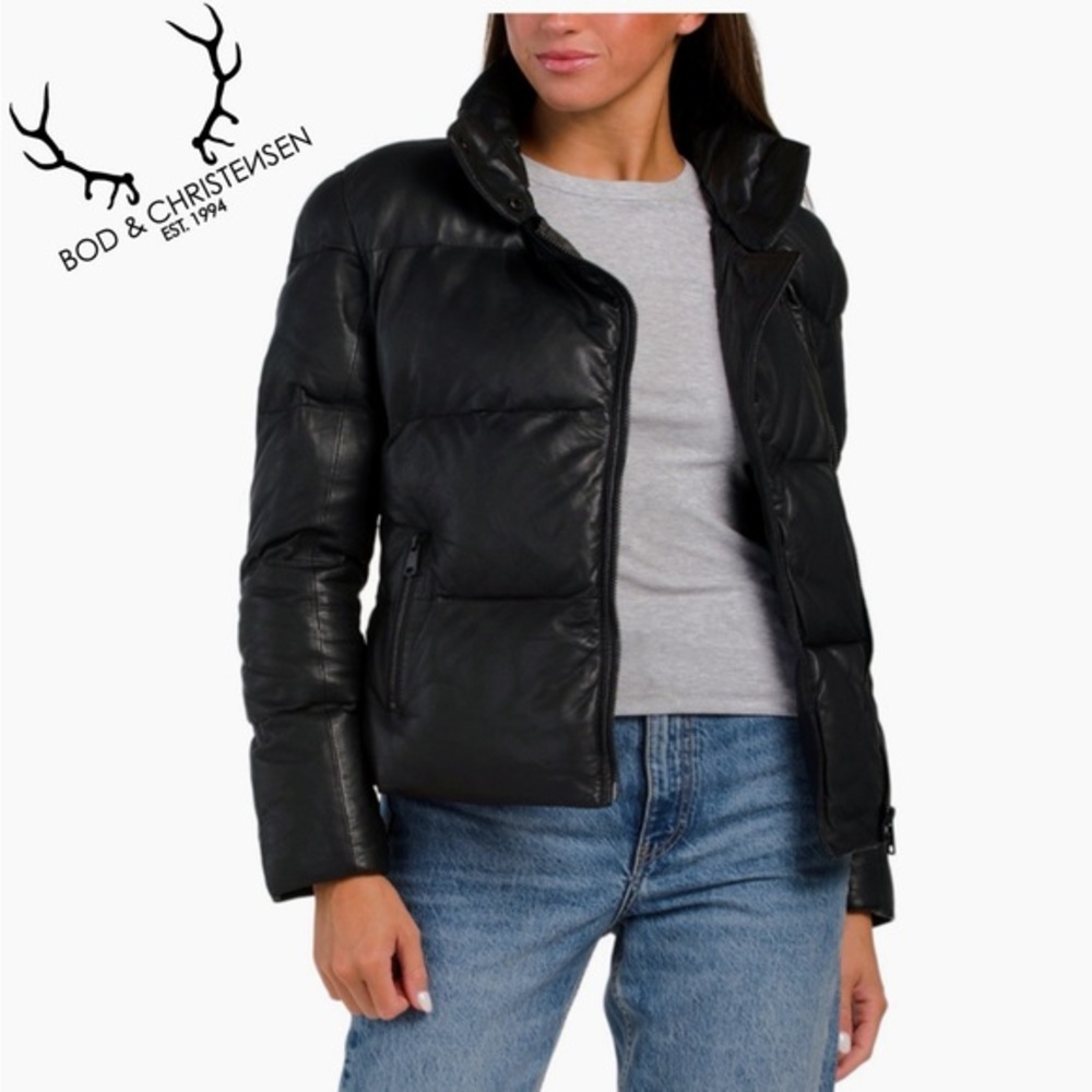 NWT Bod & Christensen VICKY
Genuine Leather Quilted Puffer Jacket in Black